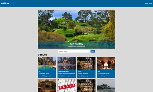 Screenshot of Holidaze website